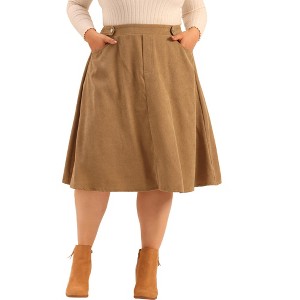 Agnes Orinda Women's Plus Size Casual Knee Faux Suede A Line Skirts - 1 of 4