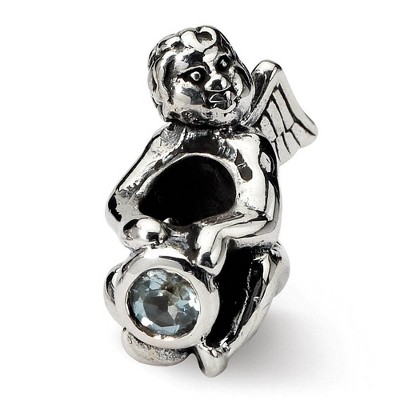 Black Bow Jewelry Sterling Silver March CZ Birthstone, Angel Bead Charm
