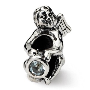 Black Bow Jewelry Sterling Silver March CZ Birthstone, Angel Bead Charm - 1 of 3