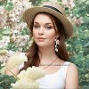 Pink Flower Dangle Earrings for Women, Cherry Blossom Leaf Pearl Design, 2.75 Inches, Fairy Boho Wedding Holiday Floral Earrings-fightingtoge - 4 of 4