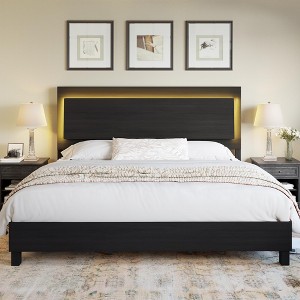 AMERLIFE Bed Frame with 47" Wood Headboard and LED Lights - 1 of 1
