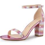 Allegra K Women's Glitter Ankle Strap Chunky Heels Sandals