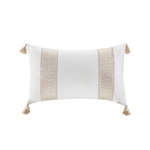 LIVN CO. Embroidered Cotton Oblong Decorative Pillow Taupe 12x20" - 1 of 4