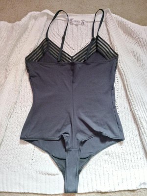 Assets By Spanx Women's Plus Size Lace Trim Thong Bodysuit - Black 1x ...