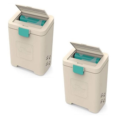 PawPail Durable Outdoor Commercial Dual Vent Pet Waste Station Pail with Lid, Activated Carbon Air Filter, and Reusable Liner Basket (2 Pack)