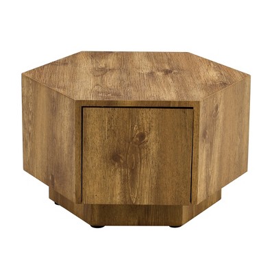 Vynxaria Simple Elegant Hexagonal Coffee Table MDF (Wood-Texture), Drawer, Anti-Slip Feet, 14"H, 20.3"L×12"S Desktop