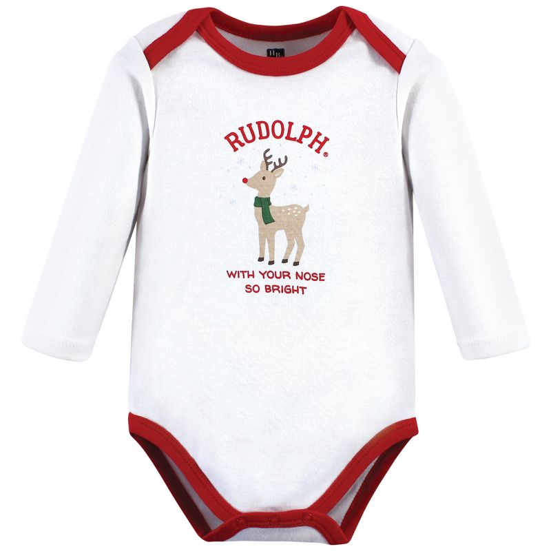 Hudson Baby Unisex Baby Cotton Long-Sleeve Bodysuits, Rudolph Reindeer, 4 of 7