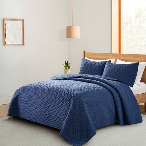 Peace Nest Lightweight Pre-washed Microfiber Quilt Coverlet Set, Navy ...