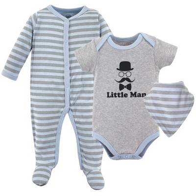 Image of Luvable Friends Baby Boy Sleep and Play, Bodysuit and Bib, Little Man, 3-6 Months