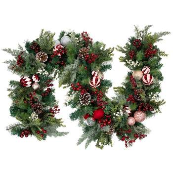Northlight Pre-Decorated Peppermint Ornaments Artificial Pine Christmas Garland - Unlit - 6'
