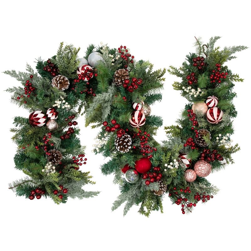 Northlight Pre-Decorated Peppermint Ornaments Artificial Pine Christmas Garland - Unlit - 6', 1 of 8