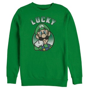Men's Nintendo Super Mario St. Patrick's Day Lucky Luigi Retro Sweatshirt - 1 of 4