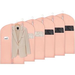 6 Pack 60" Black Garment Bags, Zippered Hanging Covers with Eye-Hole for Suits & Dresses - 1 of 4