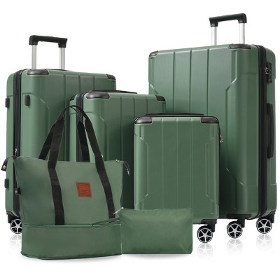 FURNIinspire Bag And Luggage Sets Hard Shell Luggage Set 6 Piece Suitcase Set, Expandable Lightweight Suitcases with Wheels, Green, 11.6"*18.5"*29.5"