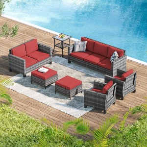 Sonkuki 7 Pieces Outdoor Furniture Set with Side Table, Patio Chair with Washable Cushion - 1 of 4