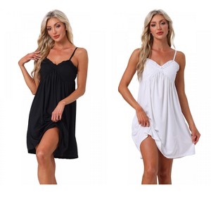 INSPIRE CHIC Women's Lingerie Ruffle Sleeveless Soft Nightgown V Neck Chemise Sleepdress - 1 of 4