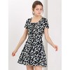 Allegra K Women's Printed Summer Casual Square Neck Short Sleeve Fit and Flare Dress - 4 of 4
