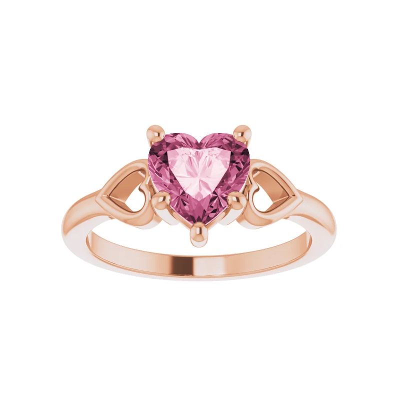 Pompeii3 7mm Pink Topaz Women's Heart Ring in 14k Gold 5.5mm Tall, 1 of 5