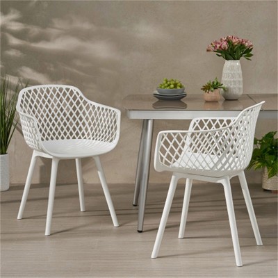 SKRAN Set of 2 Outdoor Dining Chair Set, Plastic Mixed Diamond Grid Chairs for Patio, Balcony, Garden