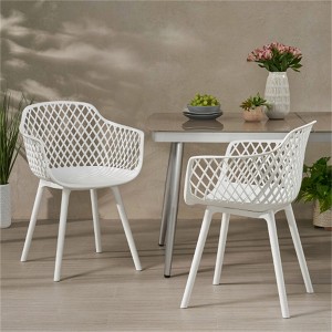SKRAN Set of 2 Outdoor Dining Chair Set, Plastic Mixed Diamond Grid Chairs for Patio, Balcony, Garden - 1 of 4