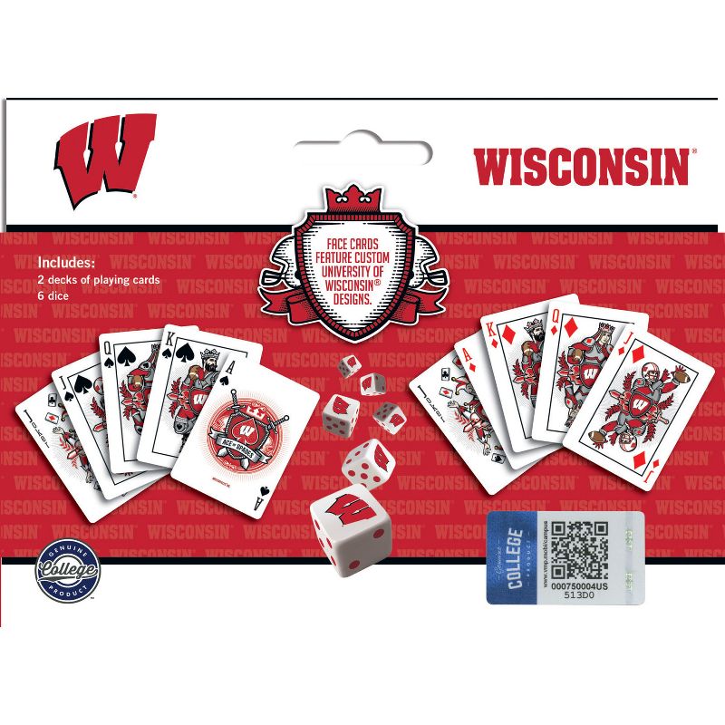 MasterPieces Officially Licensed NCAA Wisconsin Badgers 2-Pack Playing cards & Dice set for Adults, 4 of 6