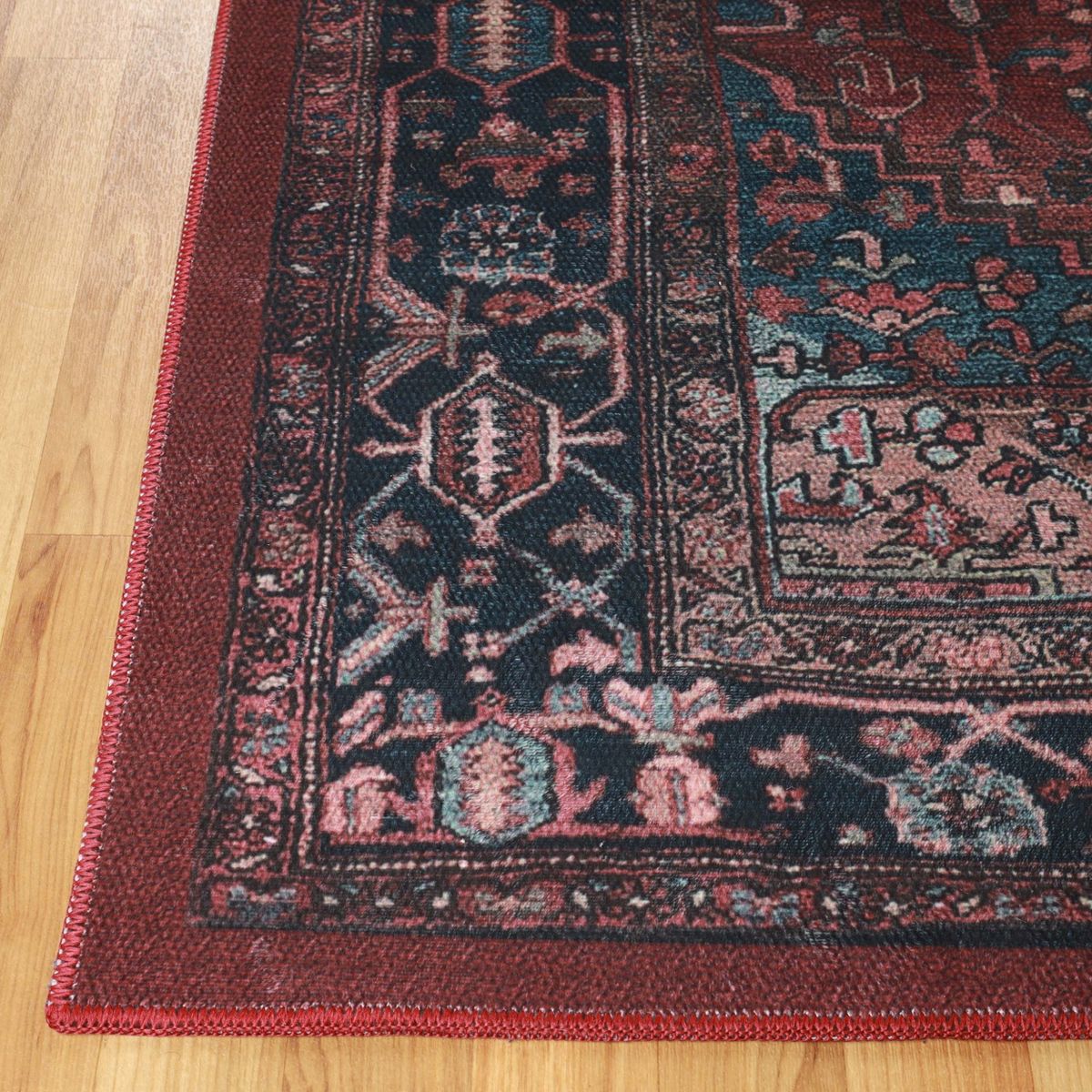 Vintage Faded Floral Medallion Border Machine Washable Indoor Area Rug or Runner by Blue Nile Mills - thumbnail 9