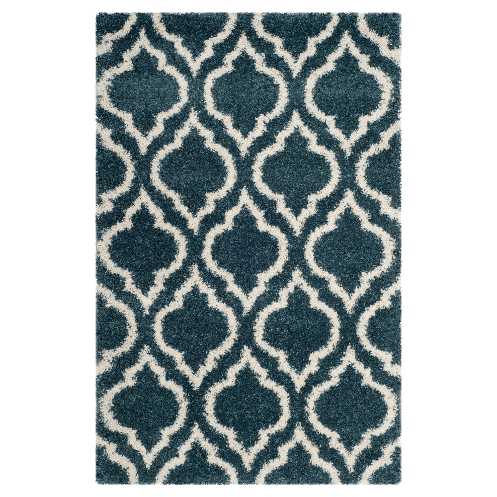 Slate Blue/Ivory Geometric Shag and Flokati Loomed Area Rug 4'x6' - Safavieh