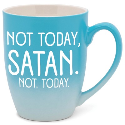Elanze Designs Not Today, Satan Two Toned Ombre Matte Teal and White 12 ounce Ceramic Stoneware Coffee Cup Mug