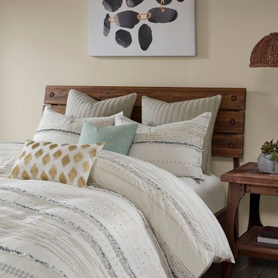 Full Off-White and Gray Cotton Comforter Set with Trims