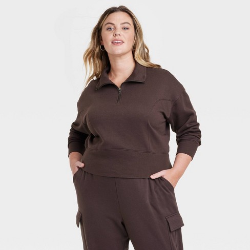 Women's Cropped Quarter Zip Sweatshirt - Universal Thread™ Brown