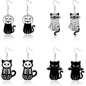 Cute Wooden Halloween Earrings for Women - Funny Cat, Ghost & Skeleton Design, The Perfect Gift for Her, Sister or Friend - 1 of 4