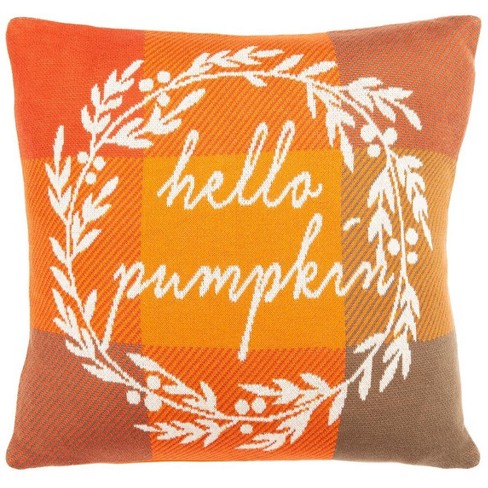 Fall Season Decorative Throw Pillow Set of 4 Pumpkin & Solid Orange 18 in. x 18 in. Square for Couch, Bedding, Size: 18 x 18, White