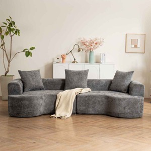 Modern Curved Sofa, 3-Seat Spring Couch with Armrest and Pillows, Deep Seat Design Foam Sofa with Green Corduroy Cover-Coolbibila - 1 of 4