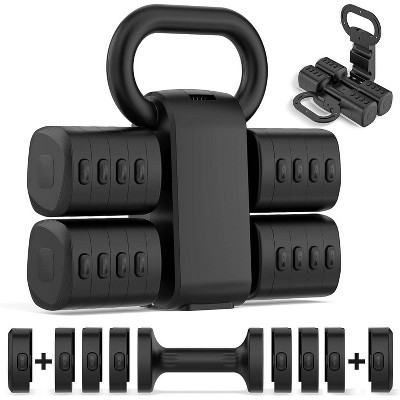 2-in-1 Adjustable Dumbbell Set, Converts to Kettlebell, 5-Level Weights for Home Gym Exercise