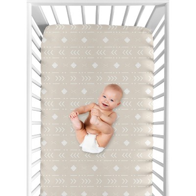 Taupe and White Boho Aztec Microfiber Crib Sheet