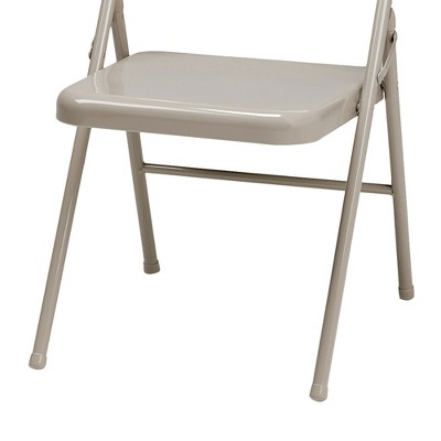 Buff Metal Armless Folding Chair Set with Contoured Backrest (Set of 4)