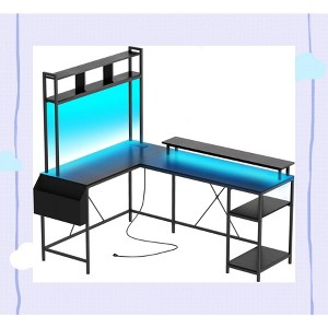 Spacious L-Shaped Gaming Desk with Customizable RGB Lights & Charging Options – Ideal for Comfort & Efficiency, Black - 1 of 4