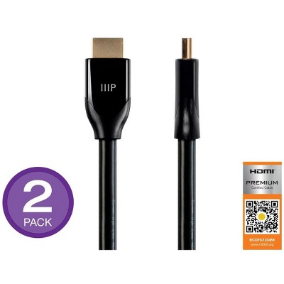 Monoprice Certified Premium HDMI Cable - 3 Feet - Black (2 Pack) 4K@60Hz, HDR, 18Gbps, 28AWG, YUV 4:4:4