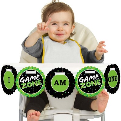 Big Dot of Happiness Game Zone 1st Birthday Highchair Decor - I Am One - First Birthday High Chair Banner