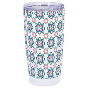 Elanze Designs Blue & Pink Moroccan Tile Motif Wrap-Around Design 20 Ounce Stainless Steel On-The-Go Coffee Mug, Thermal Travel Tumbler with Leak - 1 of 4