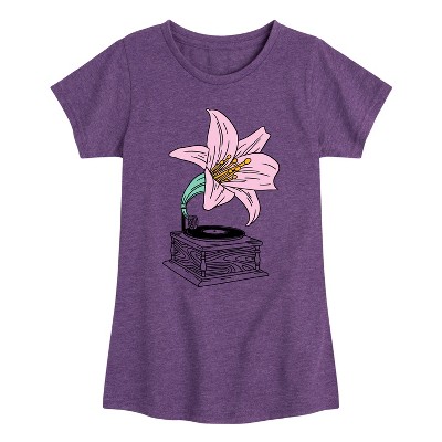 Girls' - Instant Message - Record Player Lily -Youth Girls Short Sleeve T-Shirt Fitted Short Sleeve Graphic T-Shirt