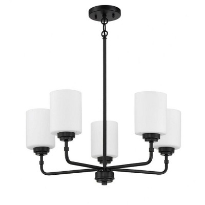 Stowe Flat Black 5-Light Cylinder Chandelier with Clear Glass
