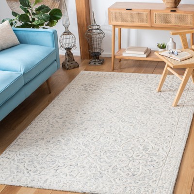 Silver and Ivory Hand-Tufted Wool Area Rug, 5' x 8'