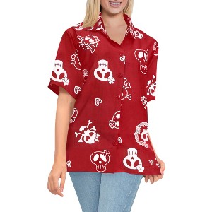 HAPPY BAY Women's Hawaiian Blouse Button Down Top Vintage Shirt Short Sleeve Shirts Halloween Costumes Blouses for Women - 1 of 4