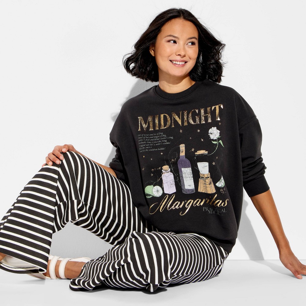 Women's Crewneck Practical Magic Midnight Margaritas Graphic Pullover Sweatshirt - Black S