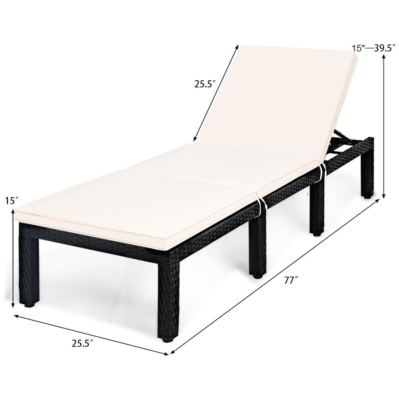 Costway Patio Lounge Chaise Couch Cushioned Rattan Height Adjustable Garden White, 3 of 9