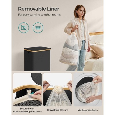 Ink Black Collapsible Bamboo Upright Hamper with Lid