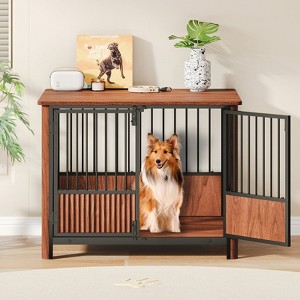 Aortzio 31.5"W 2-in-1 Dog House&Side Table with Metal Fences - 1 of 4