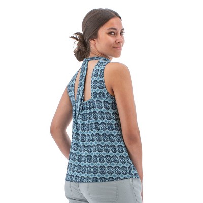 Aventura Clothing Women's Geometric Spectra Halter Neck Tank Top - Insignia Blue, Size Medium