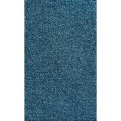 Turquoise Reversible Solid Synthetic Low-Pile Area Rug